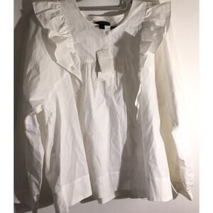 J. CREW Women's Size 10 White Classic Cotton Ruffle-Front Mid Button Shirt H0063